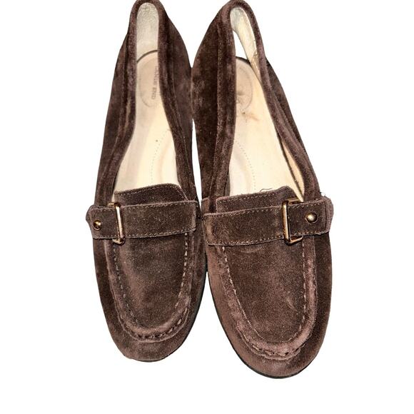 LANDS' END Women's Size 8.5 B Dark Brown Suede Leather‎ Loafers Shoes Buckle - Picture 1 of 7